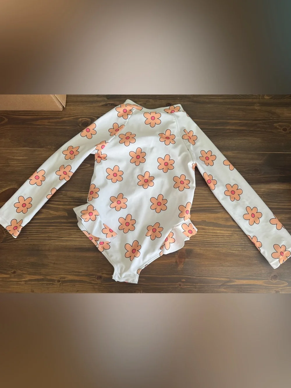 Jessica Simpson White Long-Sleeve Kids One-Piece with Peach Floral Print